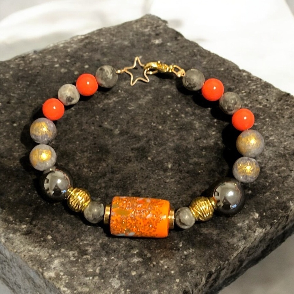 Earthy Labradorite and Hematite Hand Crafted Bracelet